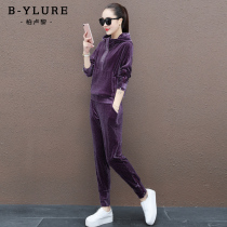 BYLURE Gold Velvet Sports Suit Women 2022 Spring Autumn New big code Slim Loose Casual Wear two sets