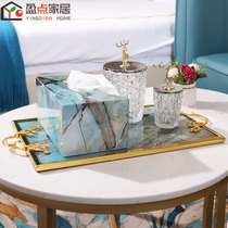 Modern light luxury tea table tissue box tray set table napkin paper box household glass drawing box living room