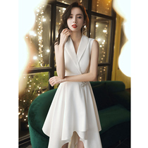 Evening dress women 2021 new banquet temperament can usually wear French white satin dress birthday dress summer