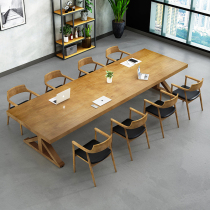 Full solid wood conference table multi-person long table Workbench log custom office table and chair combination creative meeting table