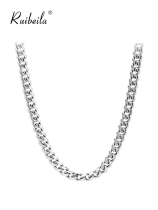 ruibeila Cuban Silver Necklace Mens Tide Simple Classic Hanging 990 Sterling Silver choker Plain Chain Chain