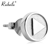 ruibeilaPT950 platinum fashion triangle round brand stud earrings retro personality simple temperament earrings South Korea