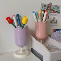 * Tomato Sensen * ins girl heart petal pen holder Tulip makeup brush bucket desktop storage decoration small ornaments