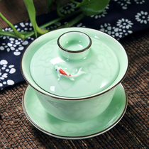 Longquan ceramic celadon Kung Fu tea tea set Cup Cup household ceramic tea bowl three cup small tea bowl small tea bowl Small