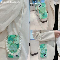 Luxury love gemstone green bracket apple 12 mobile phone shell messenger iPhone11promax lanyard xs strapable xr female 8plu silicone cover 7p high-end sense pearl chain xs