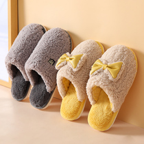 Winter cotton slippers women Net red same home bedroom fashion women ins tide bow plush warm non-slip