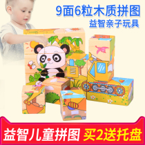 Wooden six-face painting 9-grain puzzle children 3D Cubism building blocks 3-4-5-6-year-old baby toddler Puzzle Toys