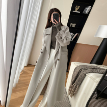 FT GUOGE light gray double-sided cashmere coat womens winter 2021 new high-end medium and long woolen coat