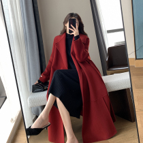 FT GUOGE red double-sided cashmere coat women 2021 autumn and winter new high-end temperament medium long woolen coat