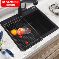 Mai Ruibo kitchen quartz stone sink washing basin sink sink household table basin Black large single tank 905