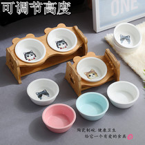 New Products Pet Cat Bowls High Foot Ceramic Double Bowl Inclined Neck Protection Adjustable Dog Bowls Dog Basin Young Cat Basin Drinking food