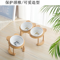 Cat bowl tall cat feeding bowl to protect cervical vertebra bevel dog bowl cute cat basin double bowl ceramic drinking pet