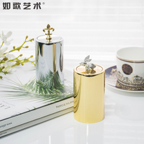 Nordic light luxury stainless steel push-type toothpick box automatic household creative net red glass agate cotton swab bucket decoration
