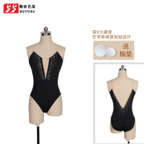 Ballet practice suit art test gym suit female adult ballet dance black sling one-piece body suit plus drill