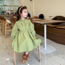Einigma 2022 Spring Summer season new girl retro flower embroidered dress Childrens baby agaric side dresses