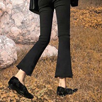 Hong Kong trendy brand micro flared jeans Womens high waist nine-point pants Large size elastic hanging eight-point pants are versatile and thin