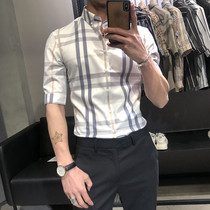 Plaid shirt mens short-sleeved 2021 new Korean version of the trend five-point sleeve shirt business casual white non-ironing inch shirt