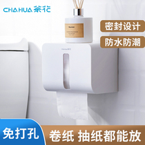 Camellia tissue box toilet paper box bathroom wall-mounted paste bathroom punch-free roll paper rack storage box