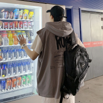 ins wind sleeve head not even cap canon shoulder vest male tide cards loose street hip hop basketball jersey sleeveless T-shirt outside wearing sweatshirt