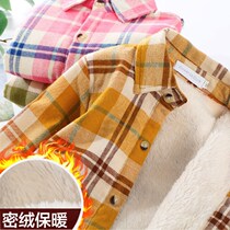 Boy plus velvet shirt winter children 2021 new baby warm plaid shirt girl thick long sleeve coat