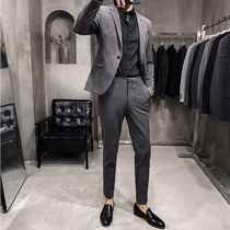 Summer casual small suit mens suit Ruffian handsome slim Korean wedding dress suit trend jacket nine-point pants