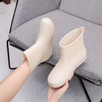 Four seasons rain shoes women fashion plus cotton water shoes kitchen waterproof non-slip rubber shoes outside wearing adult short middle tube wear resistant rain boots