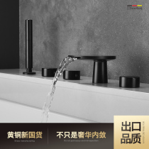 Duralain Black All copper Hot and cold bath Faucet Cylinder side bathroom faucet Split five-piece waterfall