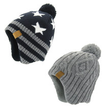 noabat childrens hat autumn and winter boy tide pullover knitted hat warm ear protection cap leather label plus velvet wool hat