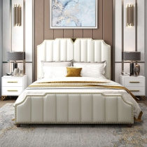 Leather bed Double bed Master bedroom Hong Kong-style light luxury net Red bed Leather Nordic simple modern 1 5 meters 1 8 meters bed