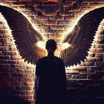 Retro industrial wind Three-dimensional iron wings wall decoration barbecue restaurant Bar live room background wall decoration pendant
