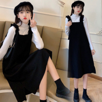 Pregnant women dress spring and autumn semi-high neck knitted base shirt age reduction strap skirt two-piece maternity autumn wear