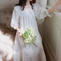 Princess Fa Lace Princess Wind Pure Cotton Long Style Sleeping Dress Lady Spring Summer Season Palace Timbre White Long Sleeve Pyjamas home to summer