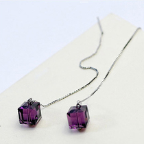 Purple crystal earrings female 925 sterling silver Korean long super fairy fashion temperament New Tide earrings earrings