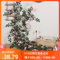 Small tea rose simulation flower air-conditioning pipe decoration flower vines fence rattan wall cover ugly bag sewer pipe vines