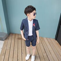 Summer childrens clothing boy small suit suit children Boy performance small dress short sleeve flower girl host performance tide