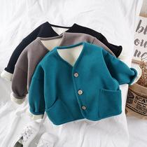 Winter style Childrens baby pure cotton long sleeves cardiovert ~ good to wear ~ male and female child plus suede warm blouse jacket tide