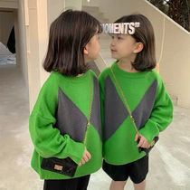 Xiao Jigu 2021 New Product ~ girls foreign-style family green sweater baby girl fashion casual knitted sweater tide 3