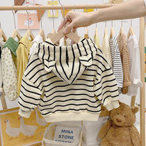 Small chattering 2021 new products ~ baby Korea boys and girls striped vests children's foreign style hooded children's clothing jacket tide 3