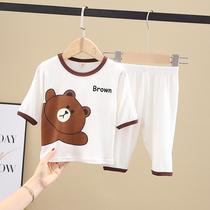 Baby suit thin air-conditioned clothes Boy and girl swimsuit childrens summer new seven-point sleeve set breathable pajamas