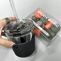 Cold brew coffee cup ins wind Transparent glass cup with lid Accompanying straw cup Mini small portable cup