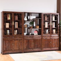 Solid wood carved bookcase imitation pear mahogany furniture combination new Chinese antique bookshelf Ming and Qing classical bookcase Elm