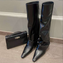 Boots Small Crowdnet Red High Heel Medium-high Cylinder Long Boots Black Over Knee Lean Pants Tube Boots Straight Barrel Pointed Rider Boots Woman