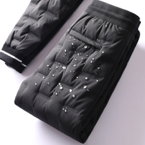 Winter selection warm thick rubber down pants outdoor waterproof young men slim feet casual down pants