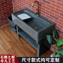 Outdoor natural stone washing pool integrated granite stone sink marble basin whole stone courtyard sink