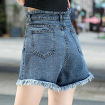 Hong Kong 2021 summer new flash denim shorts female Korean version large size fat mm high waist thin wide leg hot pants