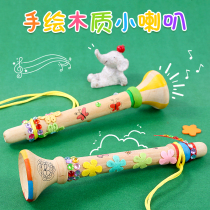 Childrens handmade diy graffiti material wooden trumpet musical instrument kindergarten making painting and coloring creative toy
