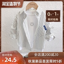 Boys  shirt long sleeve thin section childrens spring and autumn new shirt white stripe childrens Korean version lapel top summer