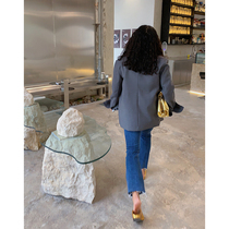 Dazi Golden branch micro Bell pants womens jeans Spring and Autumn New High waist size fat mm thin dark blue pants