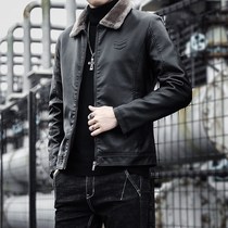 Tide brand leather men Business Leisure short jacket youth locomotive suit pilot plus velvet thick warm coat men