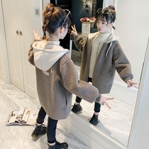 Girls double-sided cashmere coat winter dress children fashionable cashmere warm coat childrens thick hooded trench coat